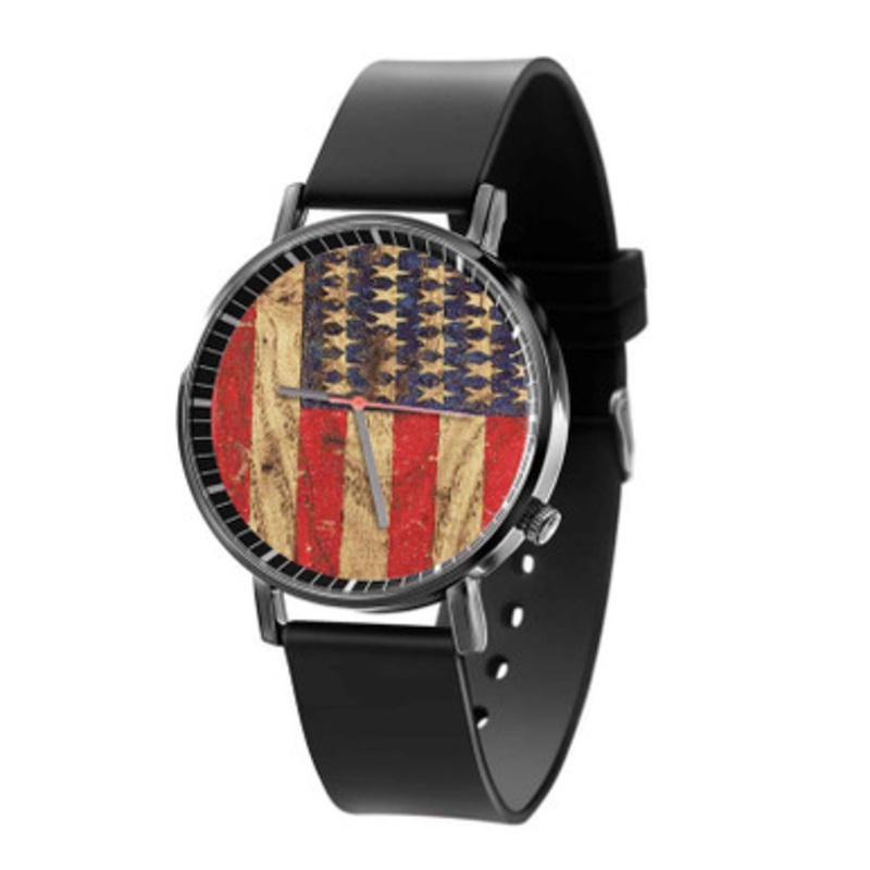 American Flag Black Quartz Watch Unisex With Premium Gift Box
