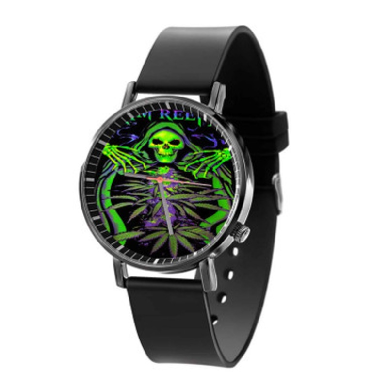 Grim Reefer Marijuana Pot Blacklight Black Quartz Watch Unisex With Premium Gift Box