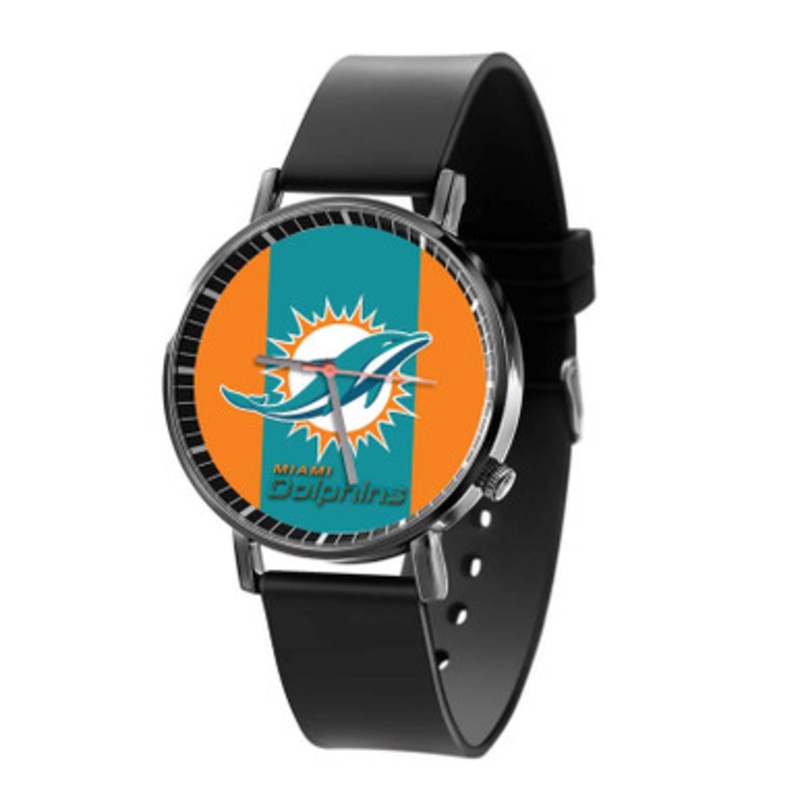 Miami Dolphins NFL Black Quartz Watch Unisex With Premium Gift Box
