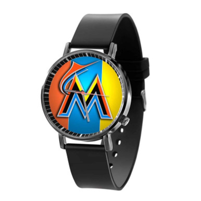 Miami Marlins MLB Black Quartz Watch Unisex With Premium Gift Box