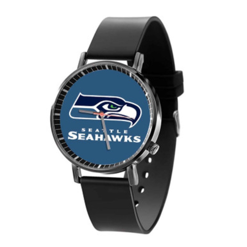 Seattle Seahawks NFL Art Black Quartz Watch Unisex With Premium Gift Box