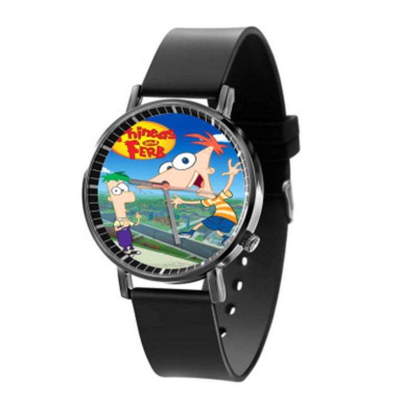 Phineas and Ferb Art Black Quartz Watch Unisex With Premium Gift Box