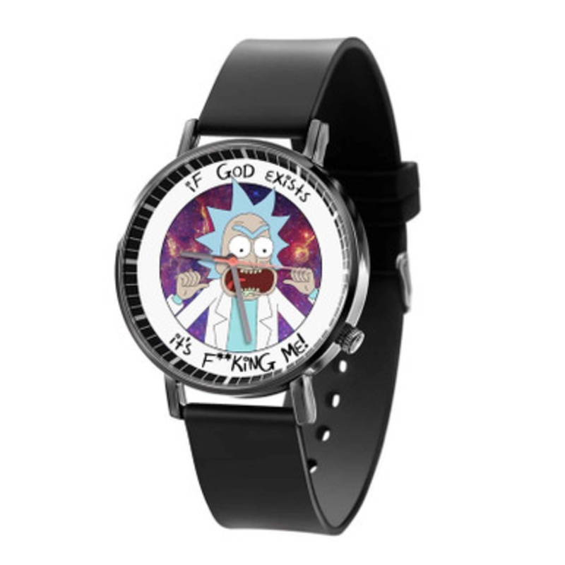 rick and morty if god exists Black Quartz Watch Unisex With Premium Gift Box
