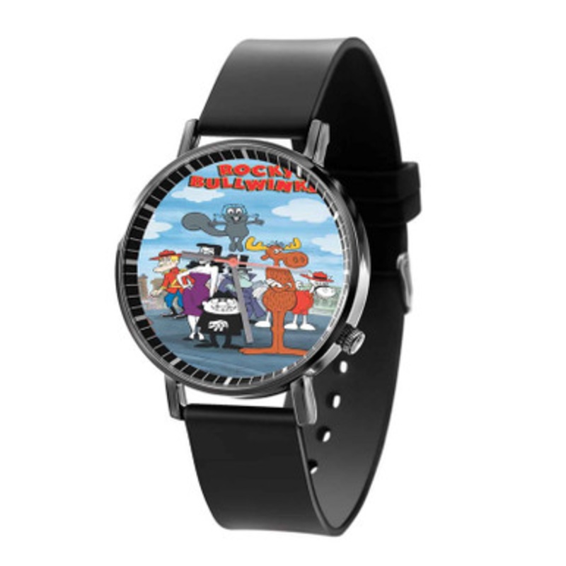 Rocky and Bullwinkle Unisex Black Quartz Watch With Premium Gift Box