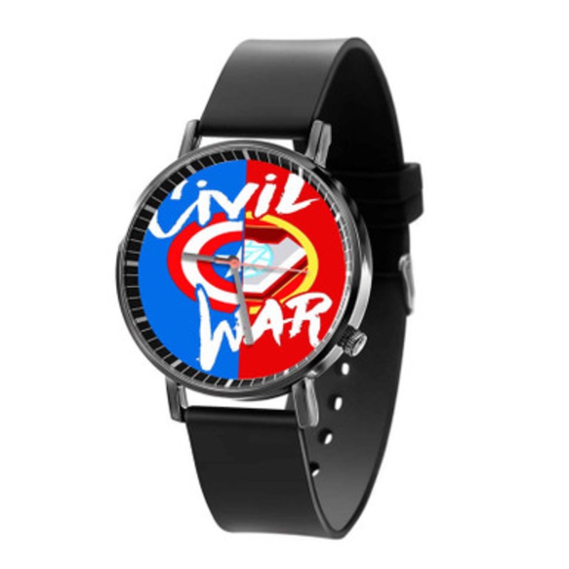 Captain America Civil War Shield and Arc Reactor Black Quartz Watch Unisex With Premium Gift Box
