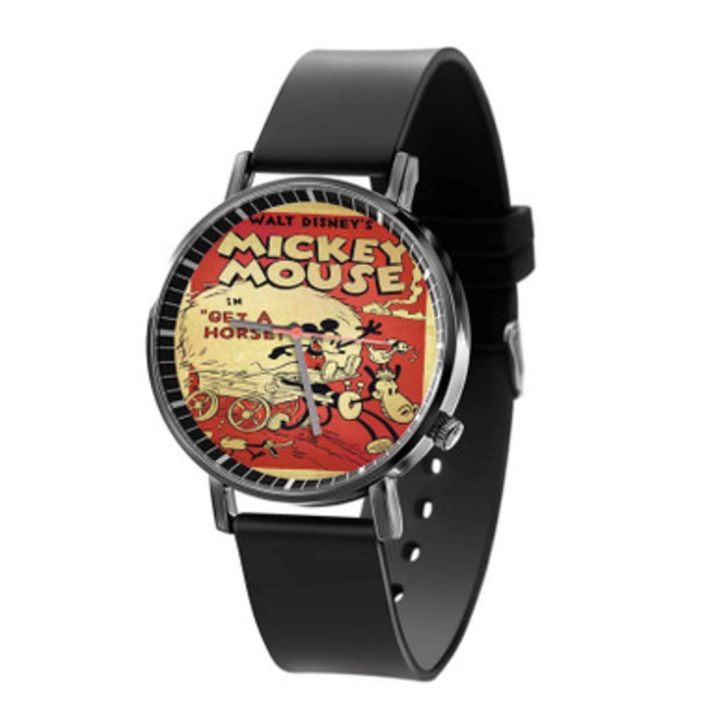 Mickey Mouse Get a Horse Disney Black Quartz Watch Unisex With Premium Gift Box