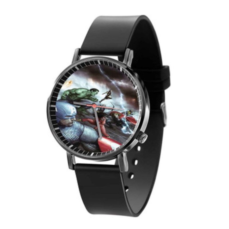 The Marvel Comics The Avengers Superhero Black Quartz Watch Unisex With Premium Gift Box