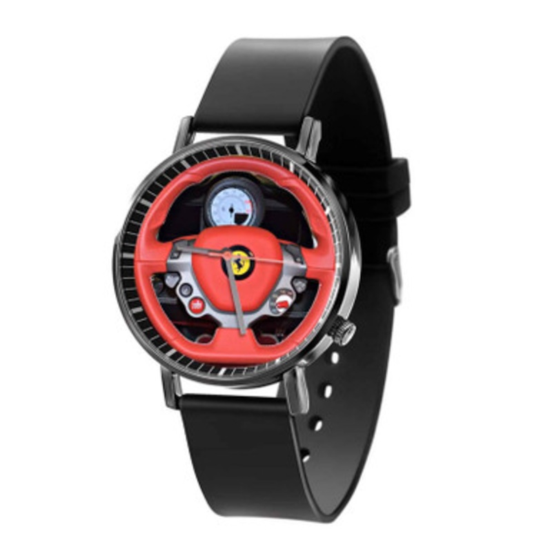 Ferrari Steering Wheel Black Quartz Watch Unisex With Premium Gift Box