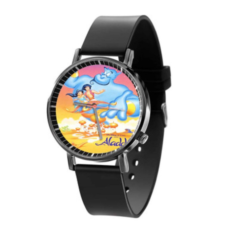 Disney Aladdin Jasmine and Genie Black Quartz Watch Unisex With Premium Gift Box