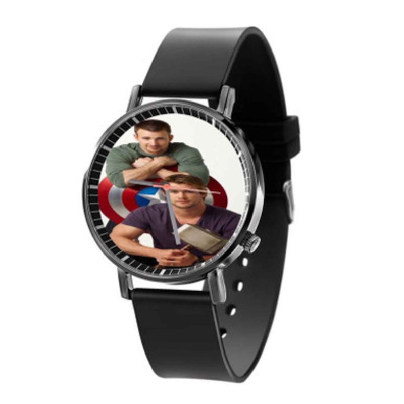 Chris Evans and Chris Hemsworth Black Quartz Watch Unisex With Premium Gift Box