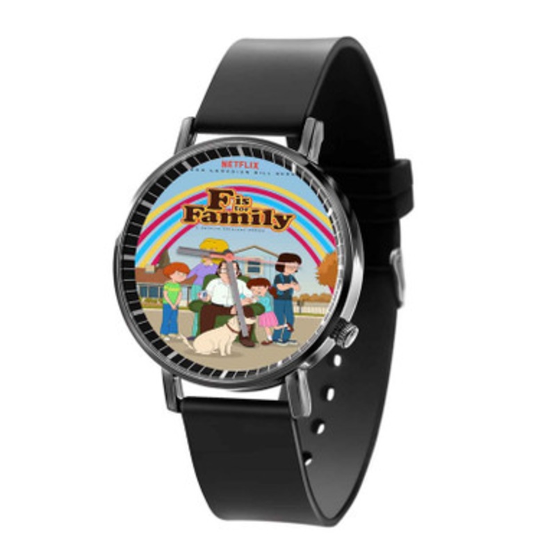 F is for Family with Dog Black Quartz Watch Unisex With Premium Gift Box