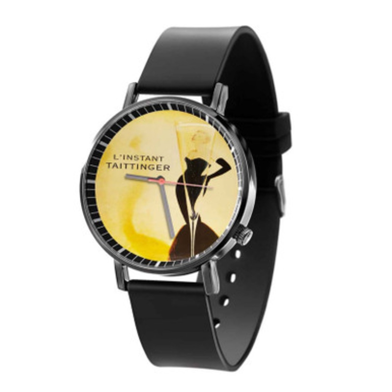 L Instan Taittinger Black Quartz Watch Unisex With Premium Gift Box