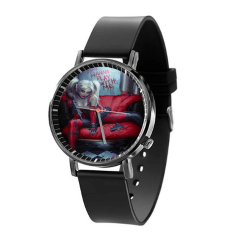 Harley Quinn You Wanna Play With Me Print Black Quartz Watch Unisex With Premium Gift Box