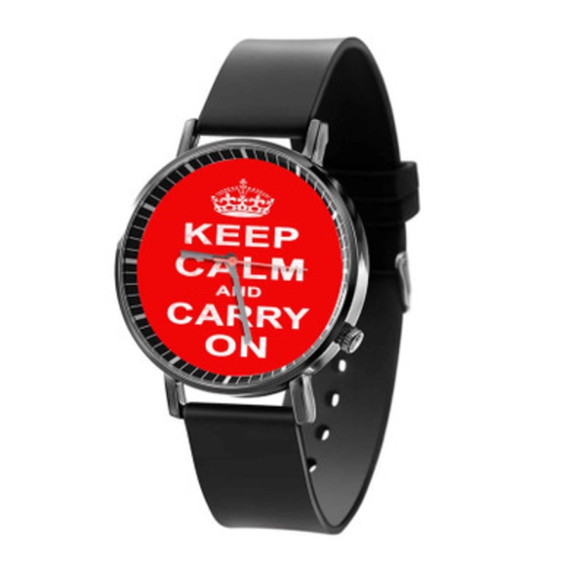 Keep Calm and Carry On Black Quartz Watch Unisex With Premium Gift Box