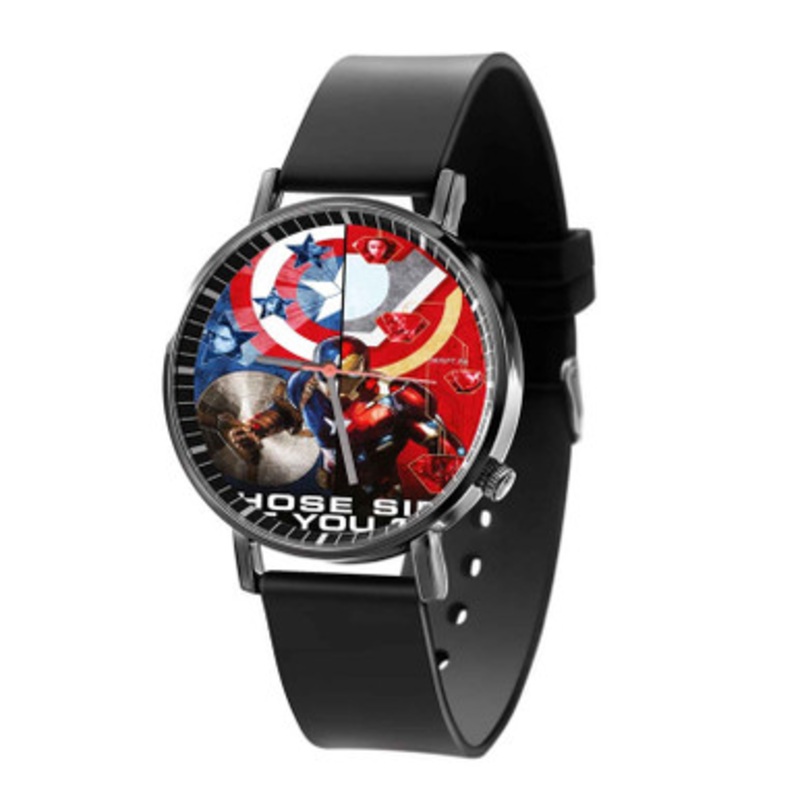 Captain America Civil War Whose Side Are You On Black Quartz Watch Unisex With Premium Gift Box