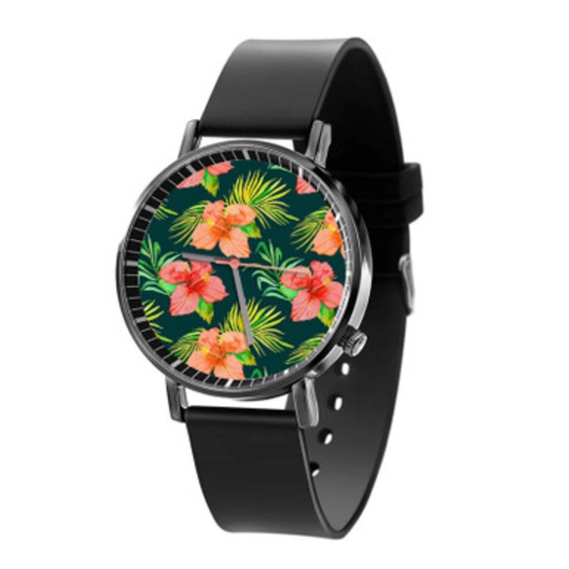 hibiscus Black Quartz Watch Unisex With Premium Gift Box