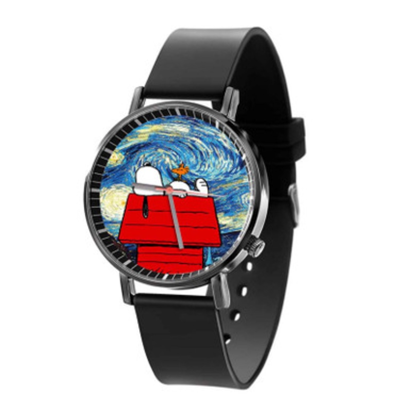 Starry Night Snoopy The Peanuts Black Quartz Watch Unisex With Premium Gift Box