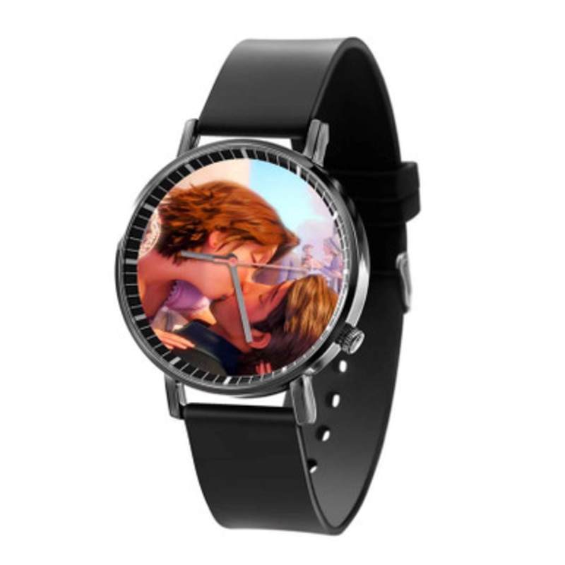 Disney Tangled Rapunzel and Flynn Kiss Unisex Black Quartz Watch With Premium Gift Box