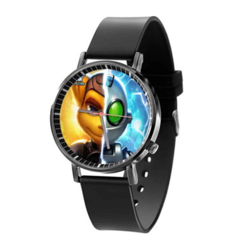 Ratchet Clank Half Face Black Quartz Watch Unisex With Premium Gift Box