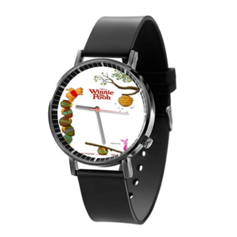 Winnie The Pooh and Piglet Disney Black Quartz Watch Unisex With Premium Gift Box