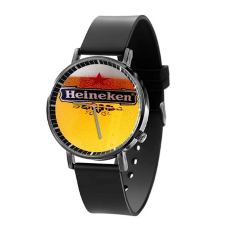 Heineken Beer on Glass Unisex Black Quartz Watch With Premium Gift Box