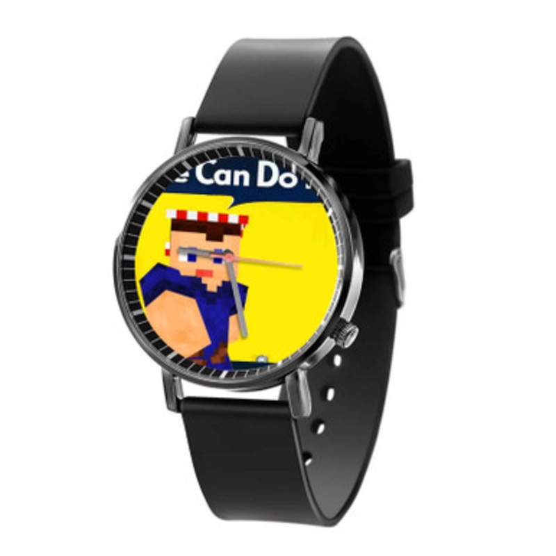 Rosie The Riveter Minecraft We Can Do It Black Quartz Watch Unisex With Premium Gift Box