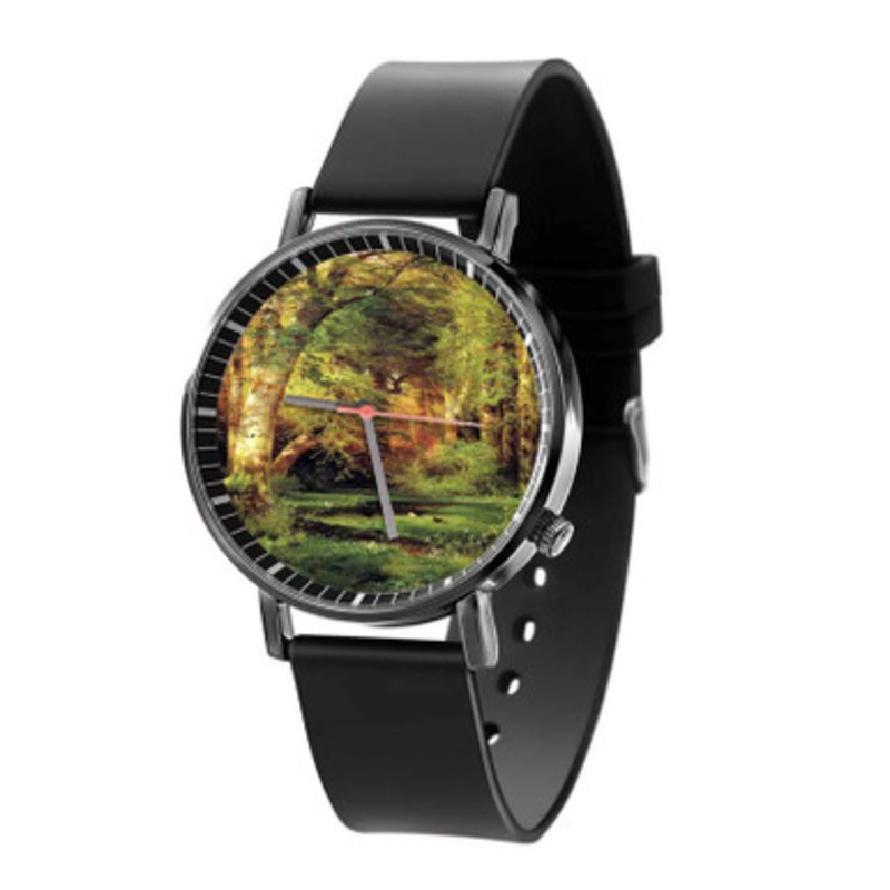 Thomas Moran Forest Scene Black Quartz Watch Unisex With Premium Gift Box