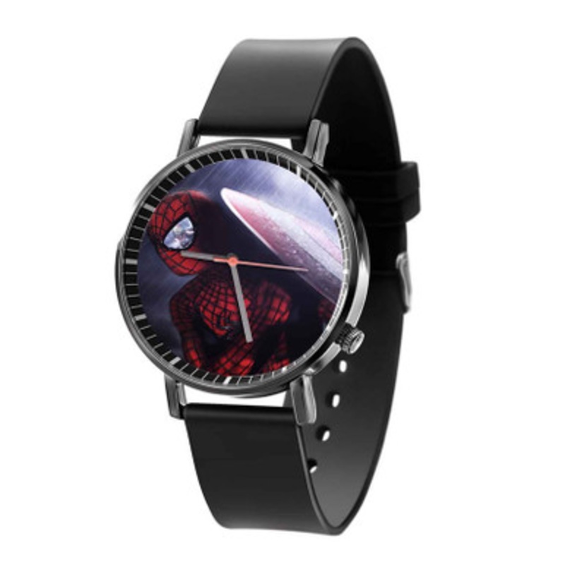 Spiderman With Captain America Shield Unisex Black Quartz Watch With Premium Gift Box
