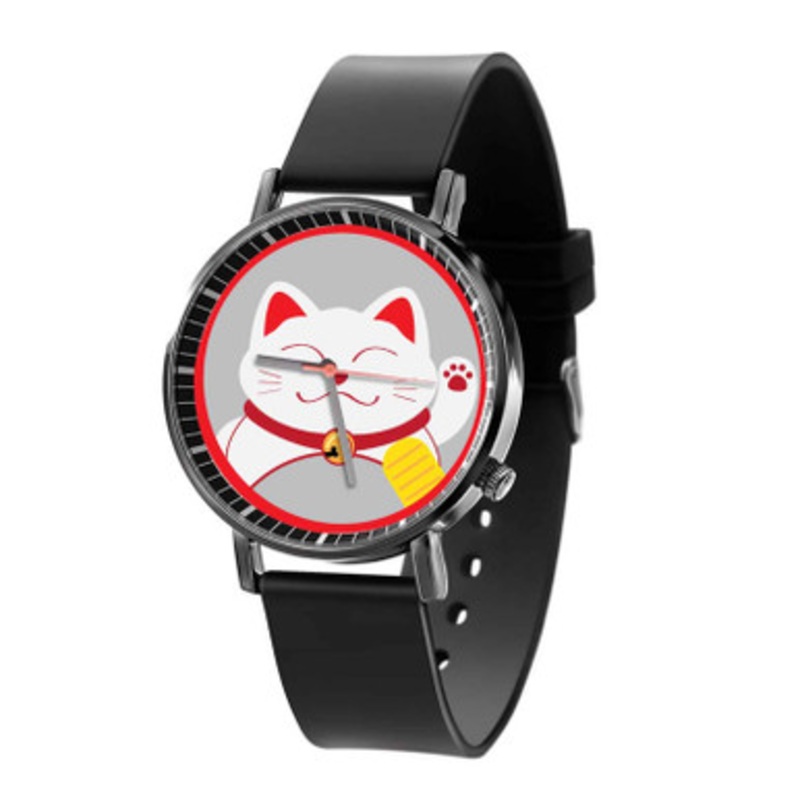 Fortune Cat Black Quartz Watch Unisex With Premium Gift Box