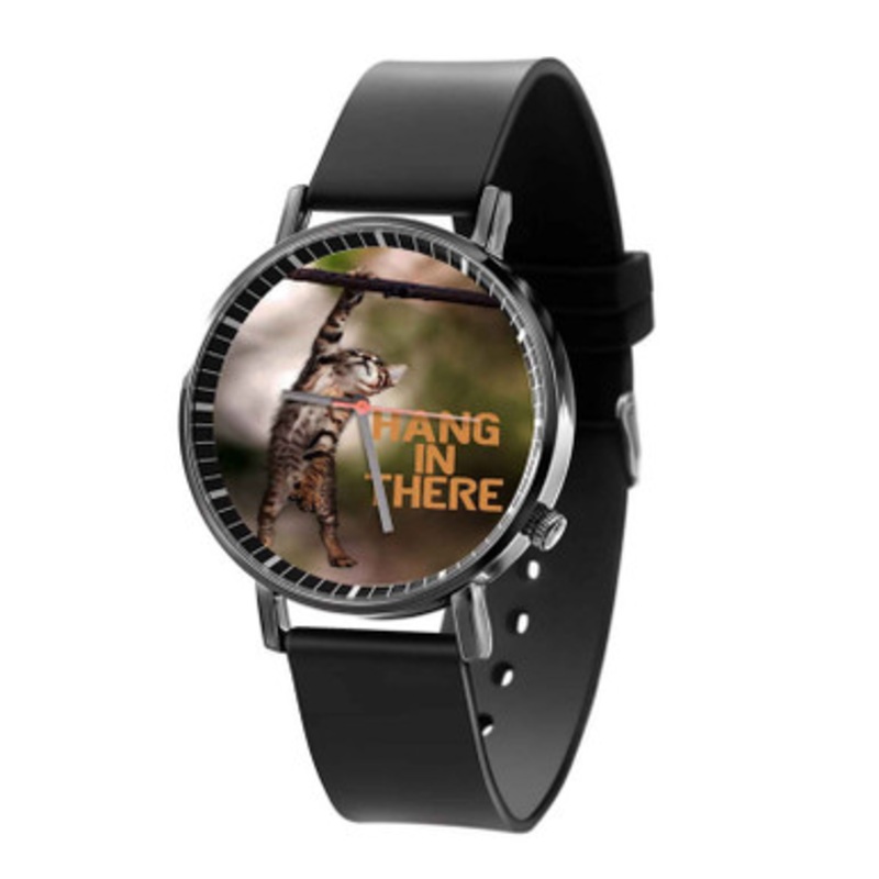 Hang In There Cat Black Quartz Watch With Premium Gift Box for Unisex