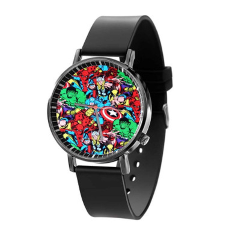 Marvel Comics Superhero Collage Unisex Black Quartz Watch With Premium Gift Box