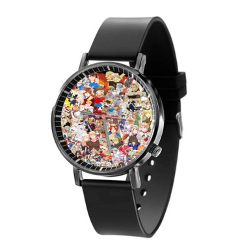 Hetalia Characters Collage Black Quartz Watch Unisex With Premium Gift Box