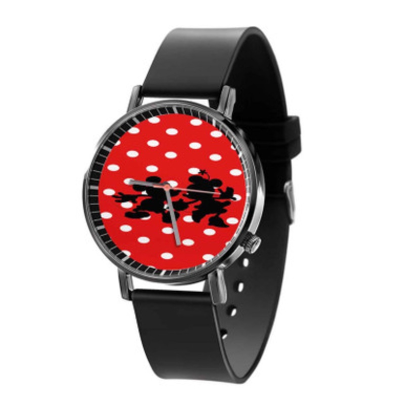Minnie and Mickey Mouse Disney Poka Dot Black Quartz Watch Unisex With Premium Gift Box
