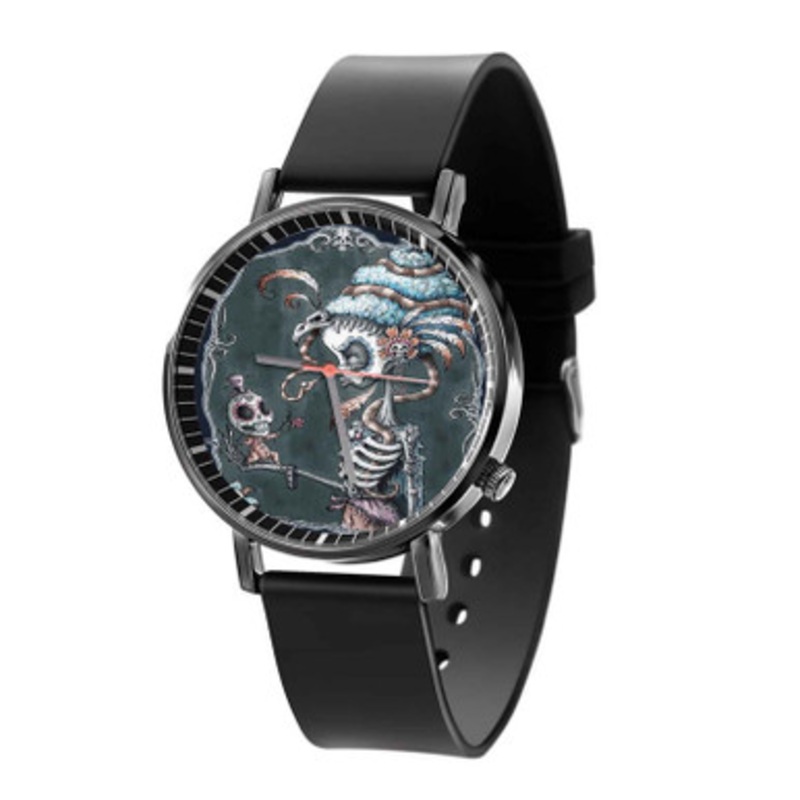 Love and Death Floral Sugar Skull Black Quartz Watch Unisex With Premium Gift Box