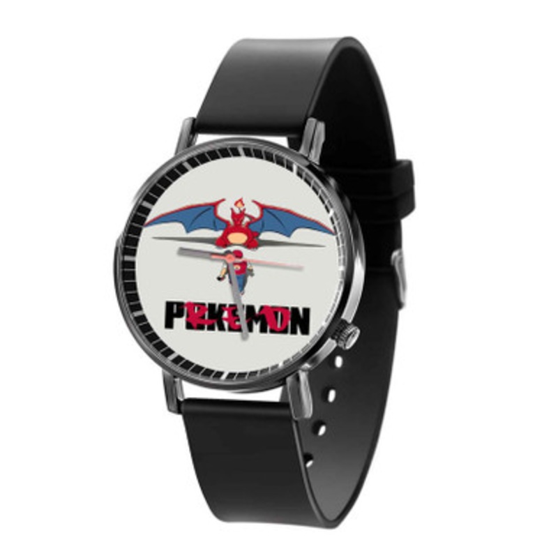 Pok mon Ash and Charizard Unisex Black Quartz Watch With Premium Gift Box