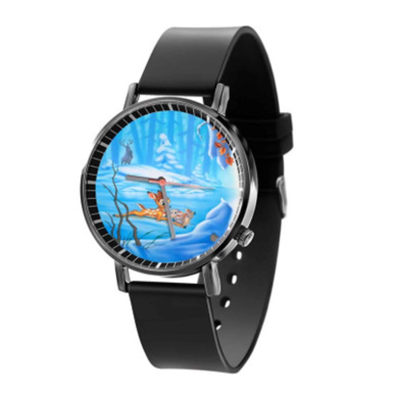 Bambi and Thumper Disney Art Black Quartz Watch Unisex With Premium Gift Box