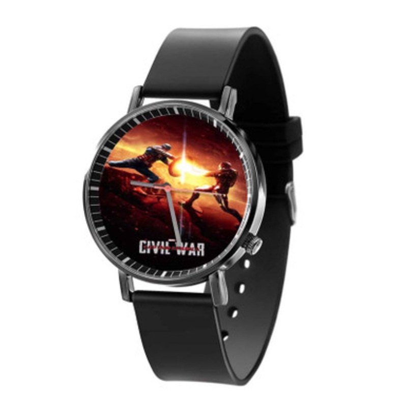 Iron Man vs Captain America Civil War Fire Black Quartz Watch Unisex With Premium Gift Box
