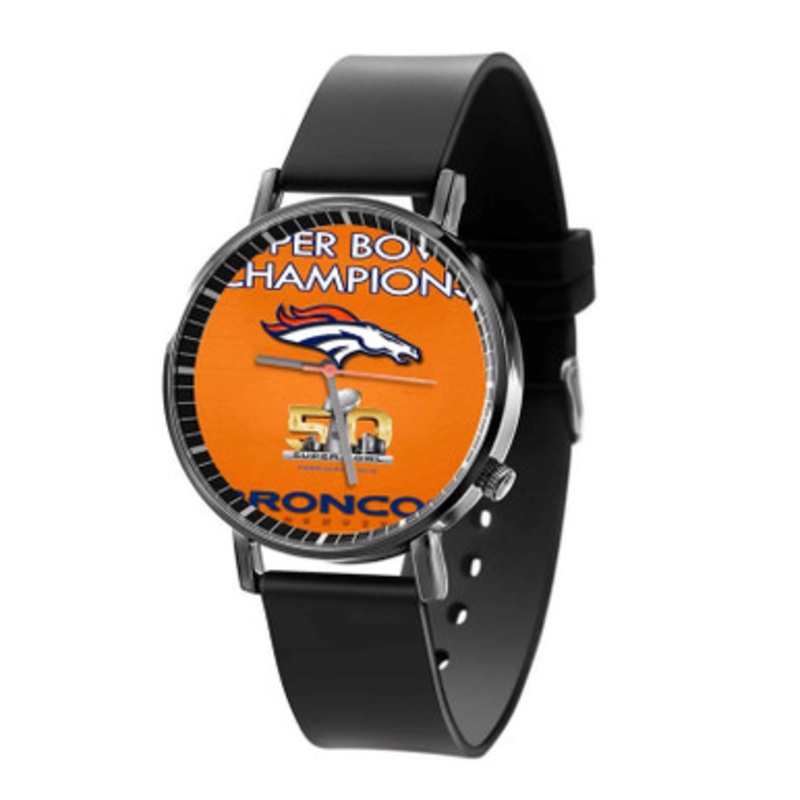 Super Bowl 50 Denver Broncos Black Quartz Watch Unisex With Premium Gift Box