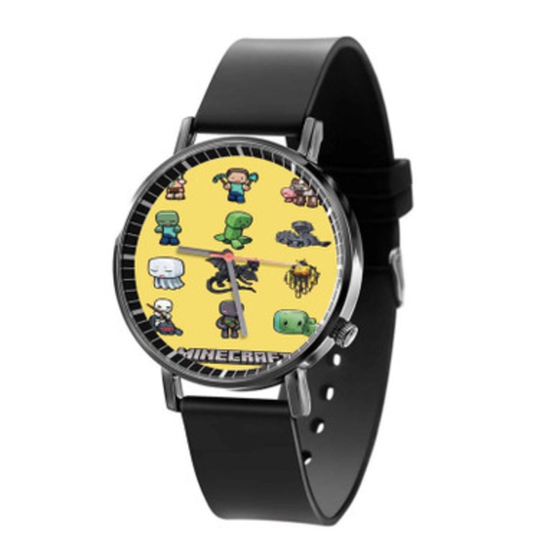 Minecraft Chibi Characters Black Quartz Watch Unisex With Premium Gift Box