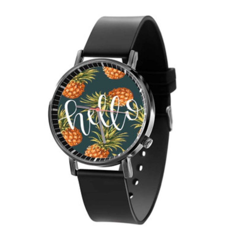 pineapple hello Black Quartz Watch Unisex With Premium Gift Box