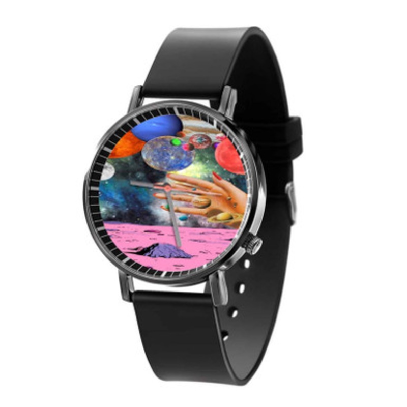 Psyhedelic Space Black Quartz Watch Unisex With Premium Gift Box