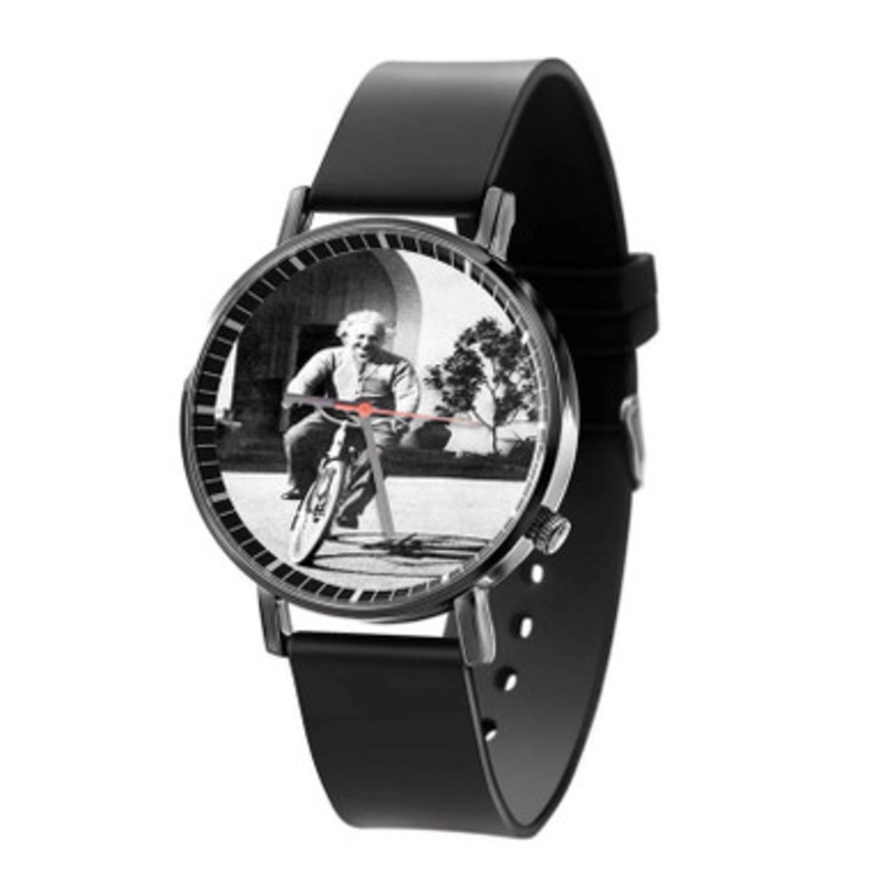 Albert Einstein Riding Bike Black Quartz Watch Unisex With Premium Gift Box