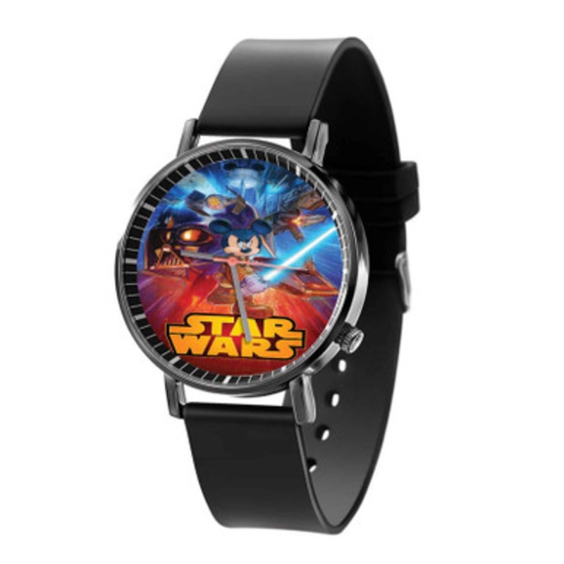 Disney Mickey Mouse Star Wars Black Quartz Watch Unisex With Premium Gift Box