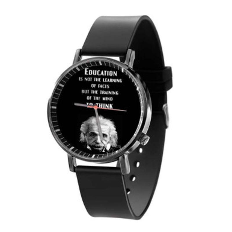Albert Einstein Education Quotes Black Quartz Watch Unisex With Premium Gift Box