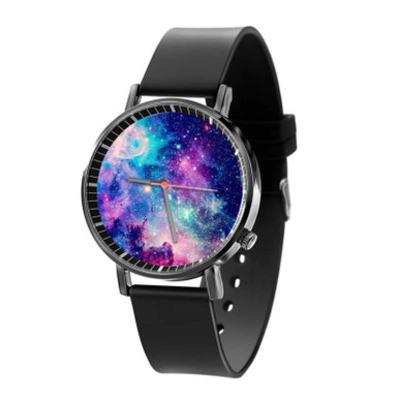 blue nebula Black Quartz Watch Unisex With Premium Gift Box