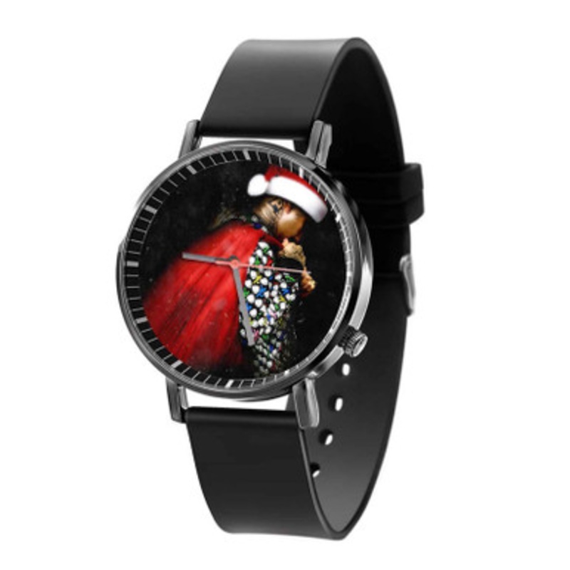 Money Sign Suede Parkside Santa Black Quartz Watch With Premium Gift Box for Unisex