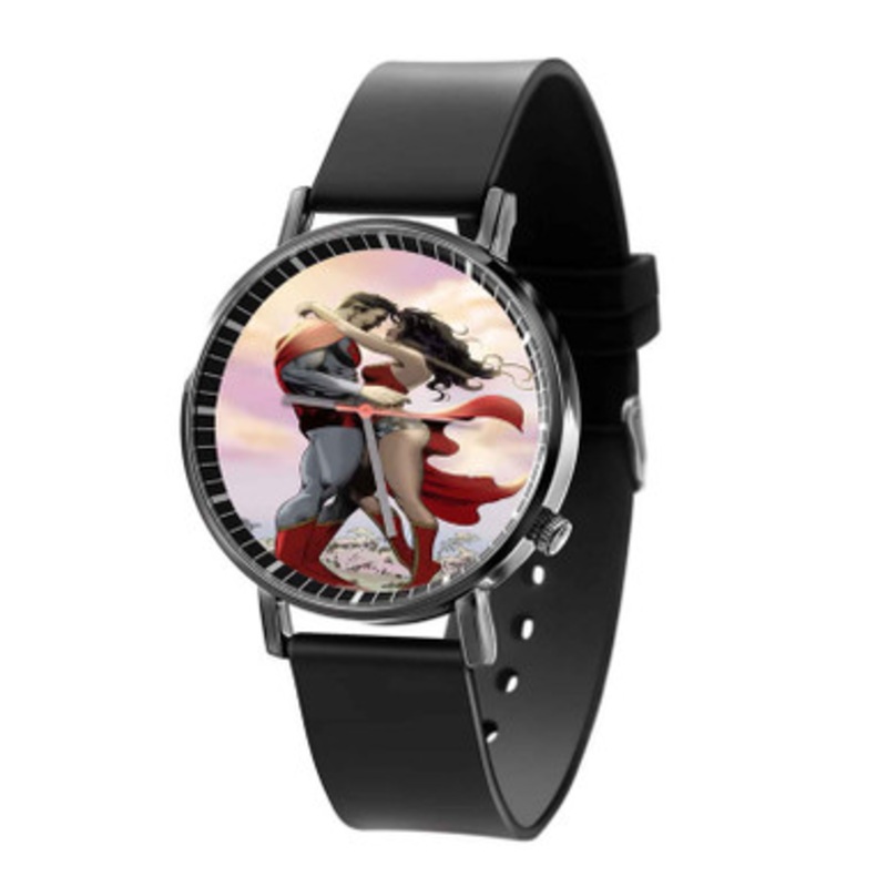 Superman and Wonder Woman Black Quartz Watch Unisex With Premium Gift Box