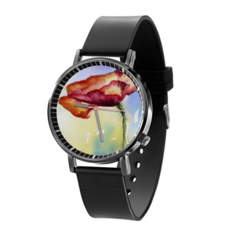 Bouquet De Coquelicots Black Quartz Watch Unisex With Premium Gift Box