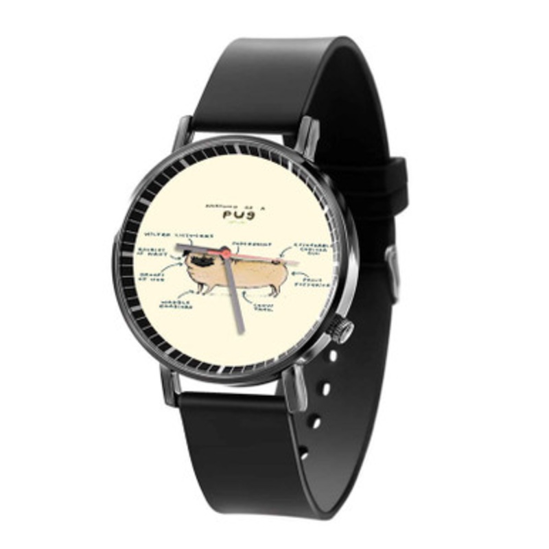 Anatomy of a Pug Black Quartz Watch Unisex With Premium Gift Box
