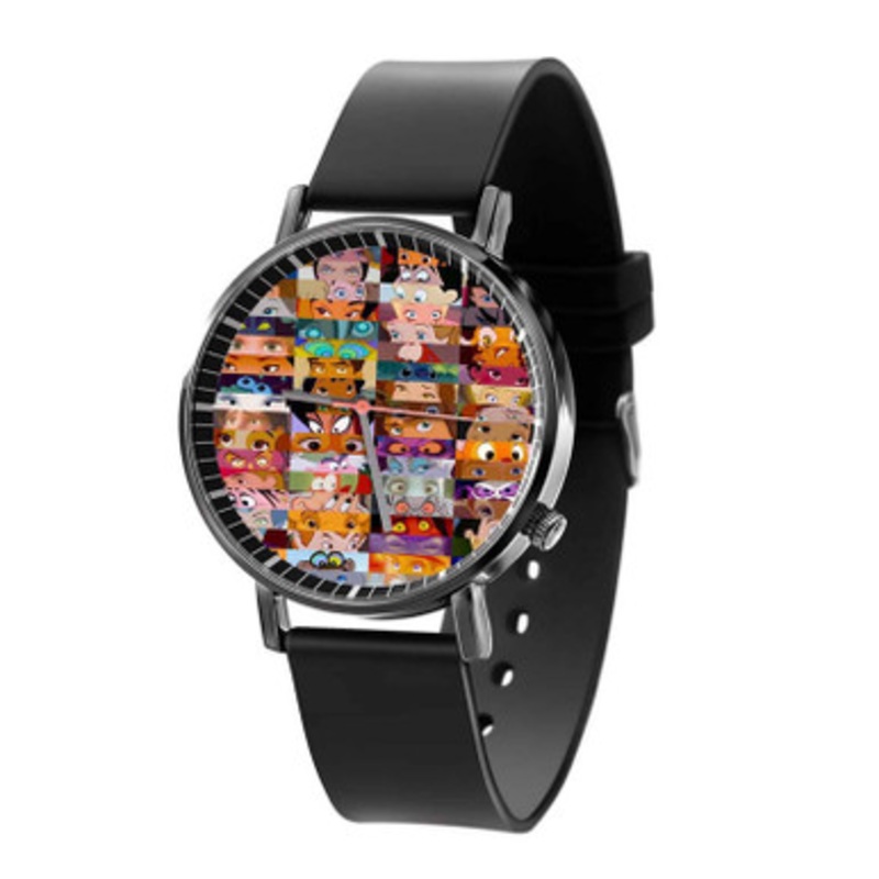 Disney Eyes All Characters Black Quartz Watch Unisex With Premium Gift Box